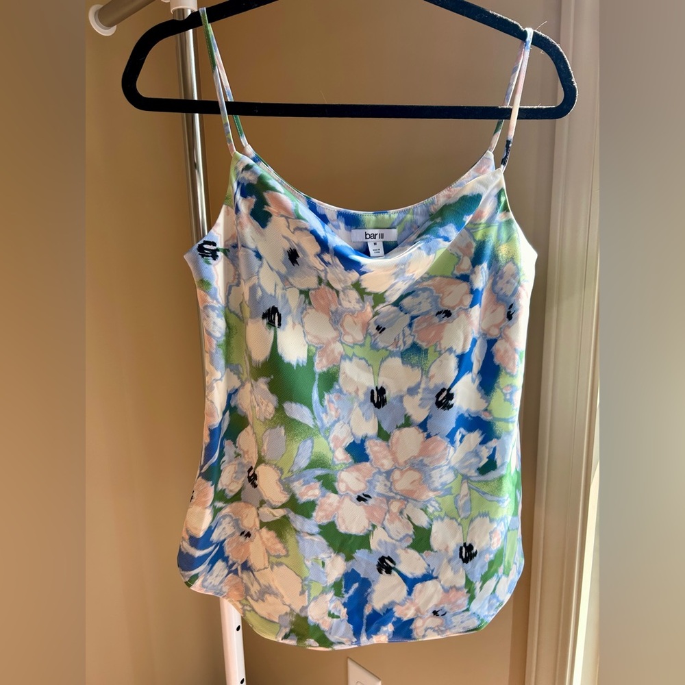 Bar III Floral Satin Camisole Top M | Watercolor Print Cowl Neck Tank